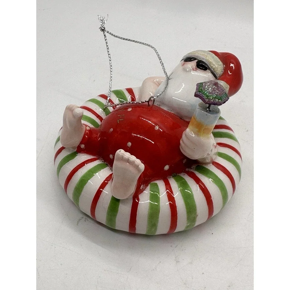 Cedar Key FL Santa Float Ornament‎ Hand Painted Ceramic Christmas Vacation